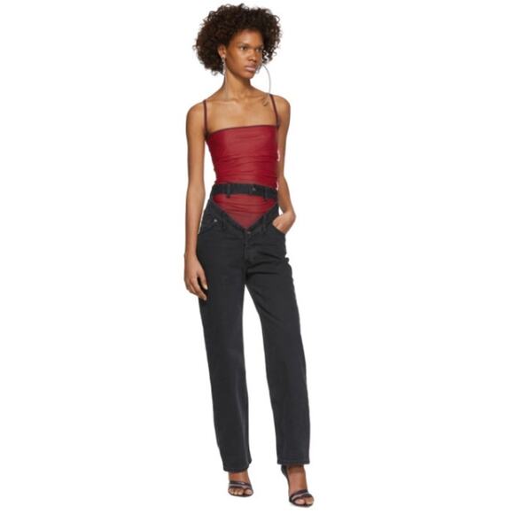 Y Project Jeans Women Medium Cut Out Waistband Straight Leg Black Edgy Grunge - Picture 1 of 16